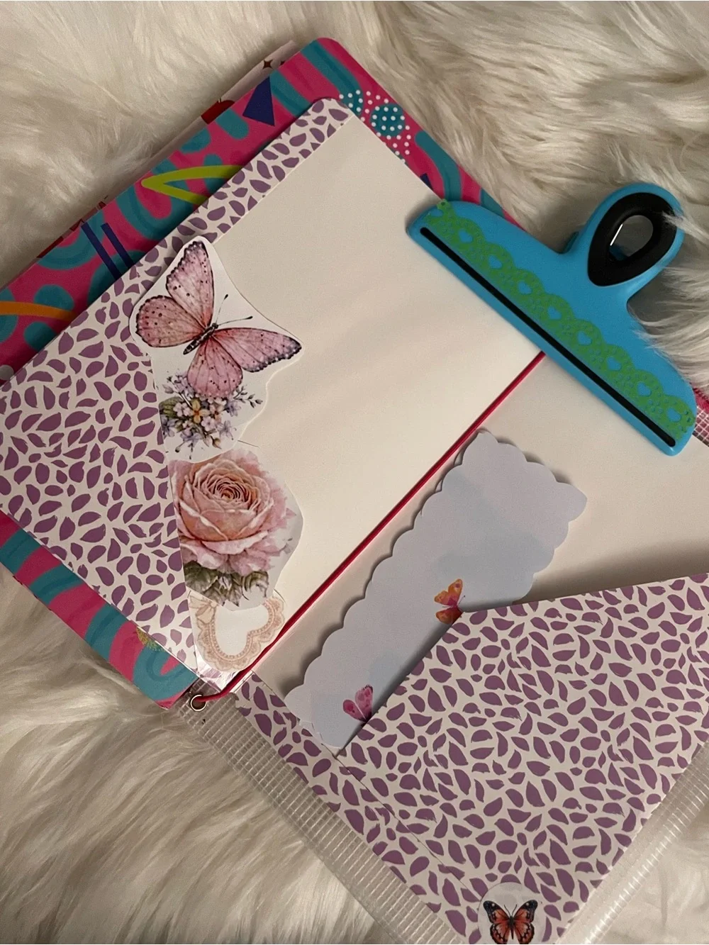 Pink Floral Mesh Zipper Journal midori Pouch with Charms